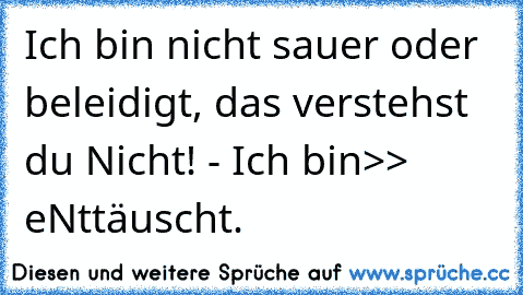 Ich bin nicht sauer oder beleidigt, das verstehst du Nicht! - Ich bin>> eNttäuscht.