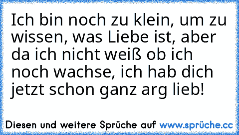 Ich bin noch zu klein, um zu wissen, was Liebe ist, aber da ich nicht weiß ob ich noch wachse, ich hab dich jetzt schon ganz arg lieb!