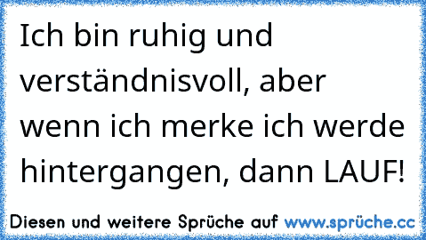 Ich bin ruhig und verständnisvoll, aber wenn ich merke ich werde hintergangen, dann LAUF!