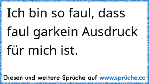 Ich bin so faul, dass faul garkein Ausdruck für mich ist.