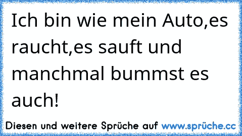 Ich bin wie mein Auto,es raucht,es sauft und manchmal bummst es auch!