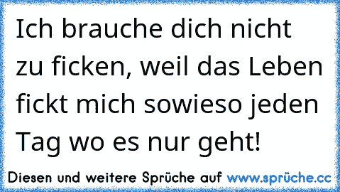 Ich brauche dich nicht zu ficken, weil das Leben fickt mich sowieso jeden Tag wo es nur geht! ☺