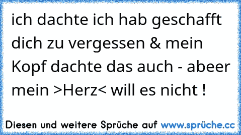 ich dachte ich hab geschafft dich zu vergessen & mein Kopf dachte das auch - abeer mein >Herz< will es nicht !