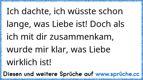 Ich dachte, ich wüsste schon lange, was Liebe ist! Doch als ich mit dir zusammenkam, wurde mir klar, was Liebe wirklich ist!