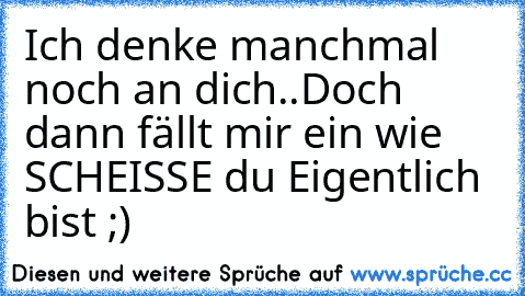 Ich denke manchmal noch an dich..
Doch dann fällt mir ein wie SCHEISSE du Eigentlich bist ;)