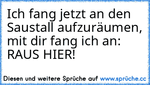 Ich fang jetzt an den Saustall aufzuräumen, mit dir fang ich an: RAUS HIER!