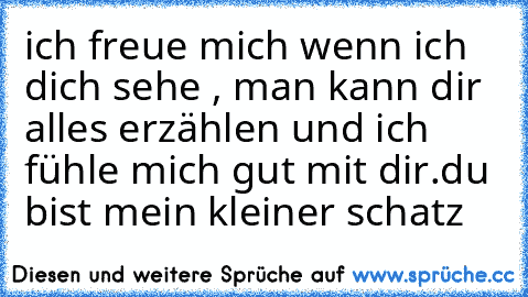 ich freue mich wenn ich dich sehe , man kann dir alles erzählen und ich fühle mich gut mit dir.
du bist mein kleiner schatz ♥