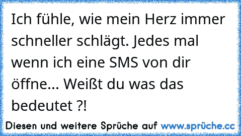 Ich fühle, wie mein Herz immer schneller schlägt. Jedes mal wenn ich eine SMS von dir öffne... Weißt du was das bedeutet ?!