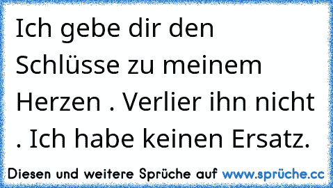 Ich gebe dir den Schlüsse zu meinem Herzen . Verlier ihn nicht . Ich habe keinen Ersatz.