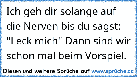 Ich geh dir solange auf die Nerven bis du sagst: "Leck mich" Dann sind wir schon mal beim Vorspiel.