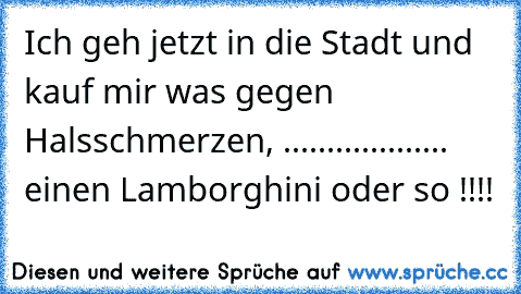 Ich geh jetzt in die Stadt und kauf mir was gegen Halsschmerzen, ................... einen Lamborghini oder so !!!!