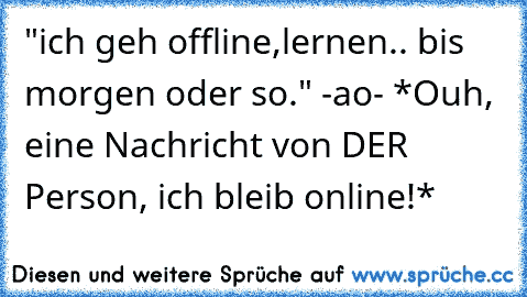 "ich geh offline,lernen.. bis morgen oder so." -ao- *Ouh, eine Nachricht von DER Person, ich bleib online!*