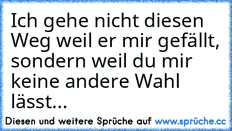 Ich gehe nicht diesen Weg weil er mir gefällt, sondern weil du mir keine andere Wahl lässt...