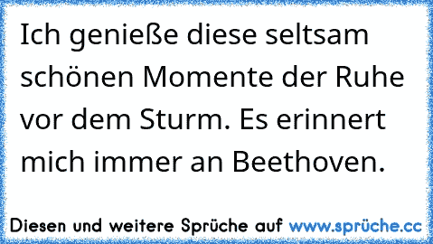 Ich genieße diese seltsam schönen Momente der Ruhe vor dem Sturm. Es erinnert mich immer an Beethoven.