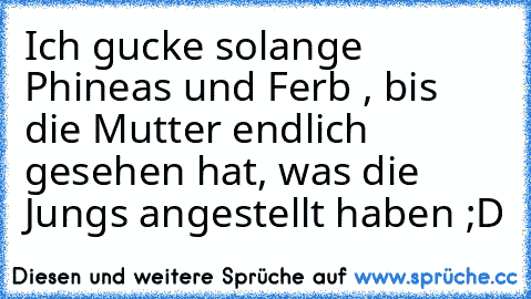 Ich gucke solange Phineas und Ferb , bis die Mutter endlich gesehen hat, was die Jungs angestellt haben ;D