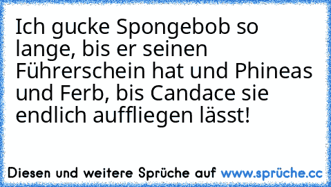 Ich gucke Spongebob so lange, bis er seinen Führerschein hat und Phineas und Ferb, bis Candace sie endlich auffliegen lässt!