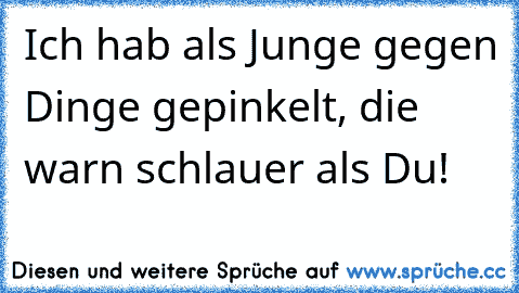 Ich hab als Junge gegen Dinge gepinkelt, die warn schlauer als Du!