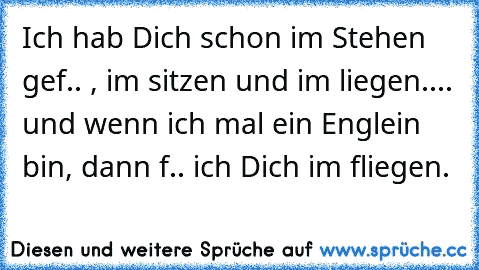 Ich hab Dich schon im Stehen gef.. , im sitzen und im liegen.... und wenn ich mal ein Englein bin, dann f.. ich Dich im fliegen.