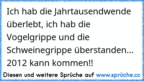 Ich hab die Jahrtausendwende überlebt, ich hab die Vogelgrippe und die Schweinegrippe überstanden... 2012 kann kommen!!