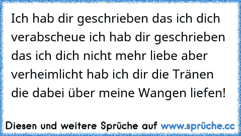 Ich hab dir geschrieben	 das ich dich verabscheue	 ich hab dir geschrieben	 das ich dich nicht mehr liebe	 aber verheimlicht hab ich dir die Tränen die dabei über meine Wangen liefen!