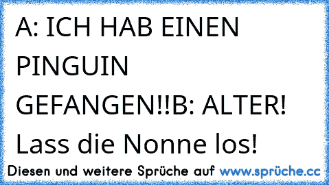 A: ICH HAB EINEN PINGUIN GEFANGEN!!
B: ALTER! Lass die Nonne los!