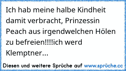 Ich hab meine halbe Kindheit damit verbracht, Prinzessin Peach aus irgendwelchen Hölen zu befreien!!!!
ich werd Klemptner...