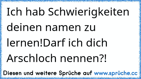 Ich hab Schwierigkeiten deinen namen zu lernen!
Darf ich dich Arschloch nennen?!