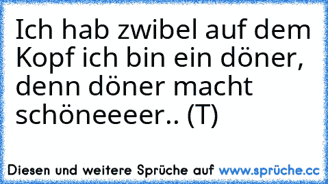 Ich hab zwibel auf dem Kopf ich bin ein döner, denn döner macht schöneeeer.. (T)