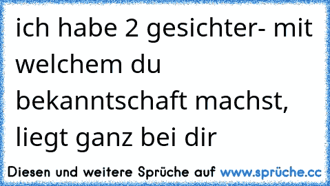 ich habe 2 gesichter- mit welchem du bekanntschaft machst, liegt ganz bei dir