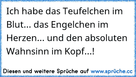 Ich habe das Teufelchen im Blut... das Engelchen im Herzen... und den absoluten Wahnsinn im Kopf...!