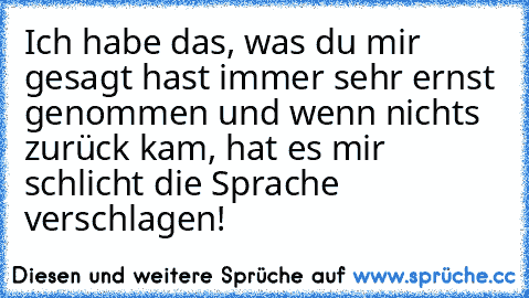 Ich habe das, was du mir gesagt hast immer sehr ernst genommen und wenn nichts zurück kam, hat es mir schlicht die Sprache verschlagen! ♥