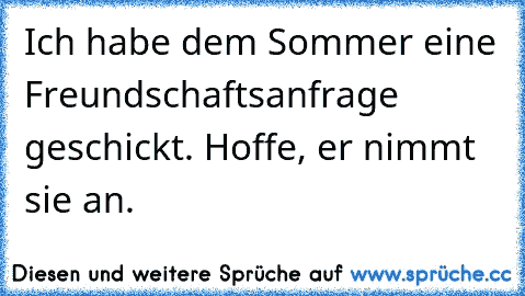 Ich habe dem Sommer eine Freundschaftsanfrage geschickt. Hoffe, er nimmt sie an.