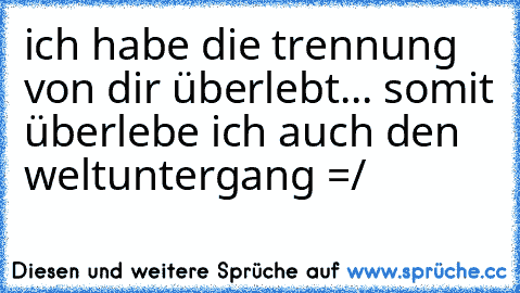 ich habe die trennung von dir überlebt... somit überlebe ich auch den weltuntergang =/