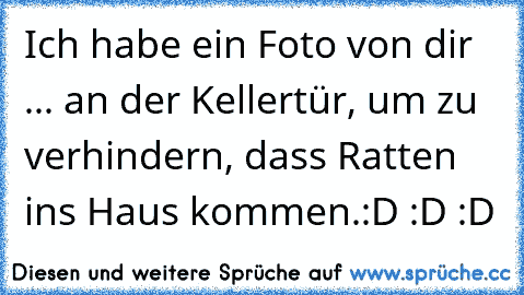 Ich habe ein Foto von dir ... an der Kellertür, um zu verhindern, dass Ratten in´s Haus kommen.
:D :D :D