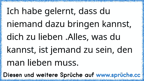 Ich habe gelernt, dass du niemand dazu bringen kannst, dich zu lieben .Alles, was du kannst, ist jemand zu sein, den man lieben muss. ♥