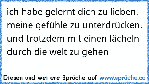 ich habe gelernt dich zu lieben. meine gefühle zu unterdrücken. und trotzdem mit einen lächeln durch die welt zu gehen