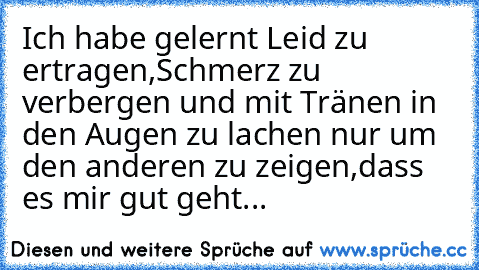 Ich habe gelernt Leid zu ertragen,Schmerz zu verbergen und mit Tränen in den Augen zu lachen nur um den anderen zu zeigen,dass es mir gut geht...