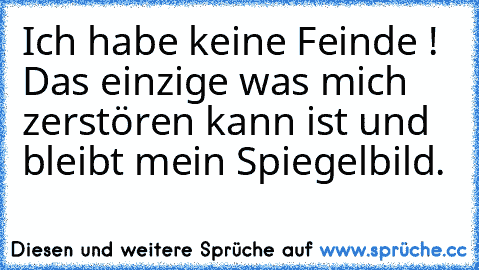 Ich habe keine Feinde ! Das einzige was mich zerstören kann ist und bleibt mein Spiegelbild.