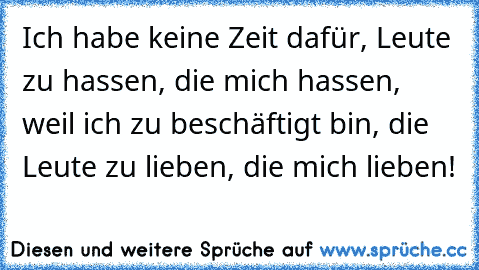 Ich habe keine Zeit dafür, Leute zu hassen, die mich hassen, weil ich zu beschäftigt bin, die Leute zu lieben, die mich lieben!