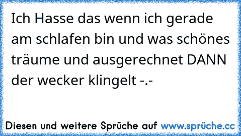 Ich Hasse das wenn ich gerade am schlafen bin und was schönes träume und ausgerechnet DANN der wecker klingelt -.-