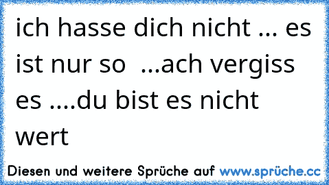 ich hasse dich nicht ... es ist nur so  ...ach vergiss es ....du bist es nicht wert