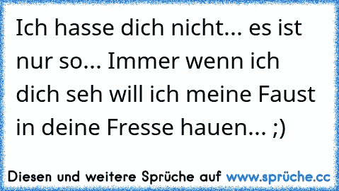 Ich hasse dich nicht... es ist nur so... Immer wenn ich dich seh will ich meine Faust in deine Fresse hauen... ;)