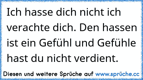 Ich hasse dich nicht ich verachte dich. Den hassen ist ein Gefühl und Gefühle hast du nicht verdient.