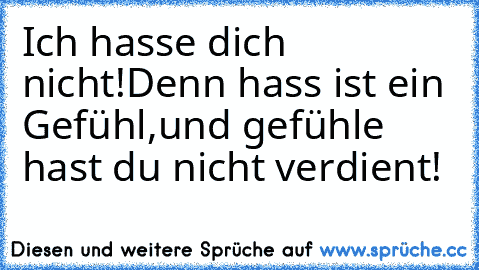 Ich hasse dich nicht!
Denn hass ist ein Gefühl,
und gefühle hast du nicht verdient!