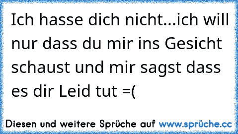 Ich hasse dich nicht...ich will nur dass du mir ins Gesicht schaust und mir sagst dass es dir Leid tut =(