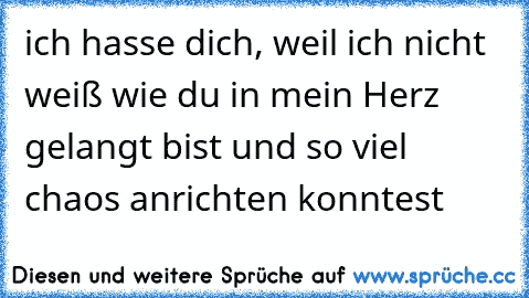 ich hasse dich, weil ich nicht weiß wie du in mein Herz gelangt bist und so viel chaos anrichten konntest