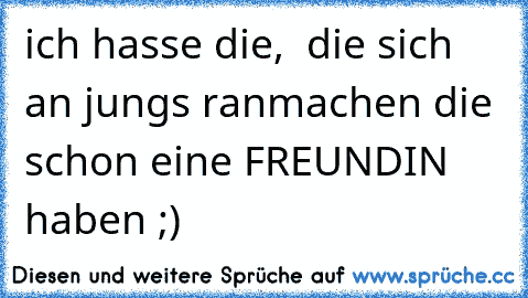 ich hasse die,  die sich an jungs ranmachen die schon eine FREUNDIN haben ;)