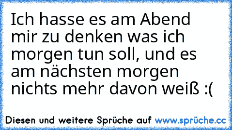 Ich hasse es am Abend mir zu denken was ich morgen tun soll, und es am nächsten morgen nichts mehr davon weiß :(