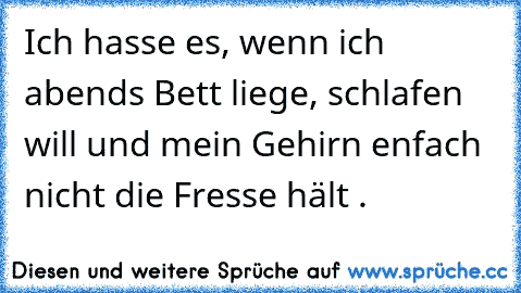 Ich hasse es, wenn ich abends Bett liege, schlafen will und mein Gehirn enfach nicht die Fresse hält .