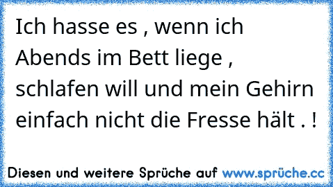 Ich hasse es , wenn ich Abends im Bett liege , schlafen will und mein Gehirn einfach nicht die Fresse hält . !